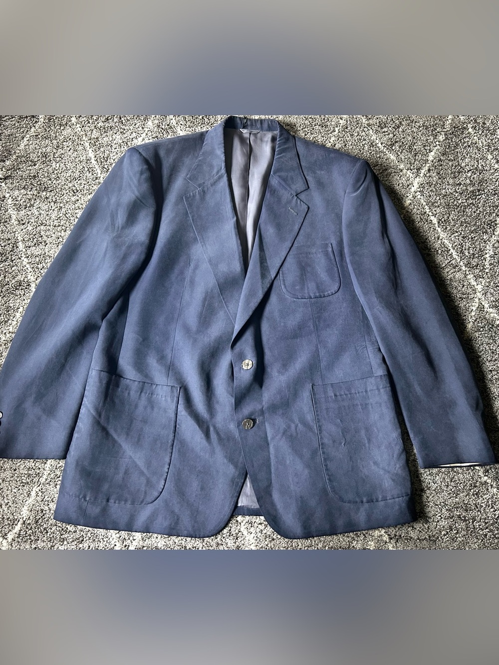 Vintage Men's Silk Sport Coat Blazer Two Button Classic Navy Blue